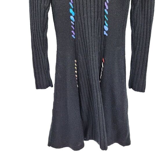 Vintage 90's Coatigan Duster Cardigan M Black Whimsical Embroidery Fairy Grunge - Picture 14 of 17